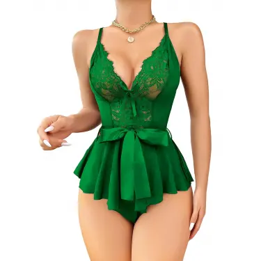 LYYN Arias Closet Yeşil Dantel İşlemeli Kurdelalı Fantezi Tül Babydoll