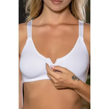 LYYN Beyaz Önden Fermuarlı Pamuklu Sütyen,günlük Ve Medikal Kullanım İçin, Kadın İç Giyim