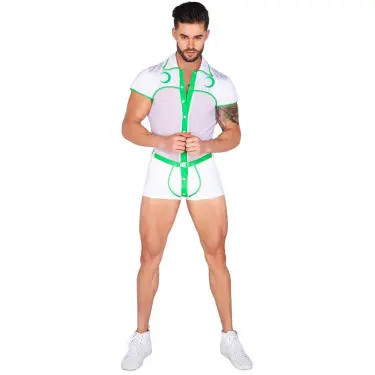 LYYN Beyaz Yeşil Şeritli Fantezi Erkek Kostüm