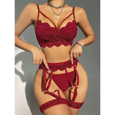 LYYN Bordo Jartiyer  Fantazi 5li Takım 2067