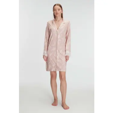 LYYN Cotton Modal Uzun Kol Gecelik