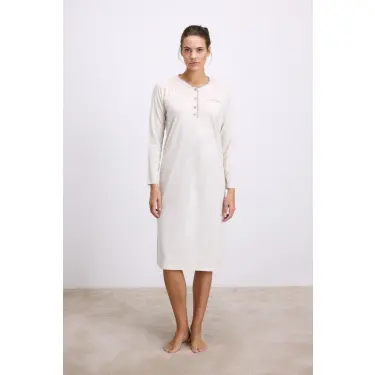 LYYN Fil Dişi Modal Uzun Kollu Düğmeli Gecelik