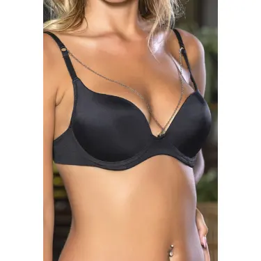 LYYN Günlük Kullanıma Uygun siyah Zincir Aksesuarlı Yarım Push-up Sütyen,destekli, Düşük Dekolte Uyumlu