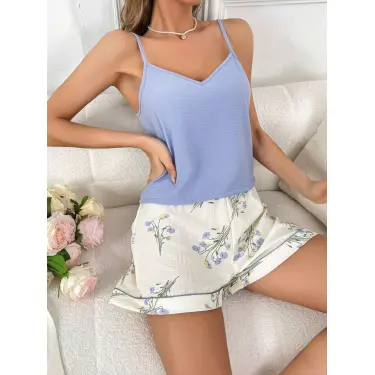 LYYN Kadın Çiçek Desenli Şortlu Gecelik Takım 5100