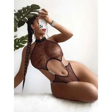 LYYN Kadın Kahverengi Zincir Detaylı Fantezi Kostüm 2004