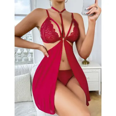 LYYN Kadın Kırmızı Fantezi Gecelik Tül  2164