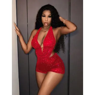 LYYN Kadın Kırmızı Parlak Fantezi Gece Elbisesi 5039