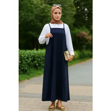 LYYN Kadın Lacivert Basic Ayarlanabilir Askılı Jile Elbise