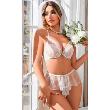 LYYN Kadın Seksi Beyaz Dantel Fantazi Kostümü 3828