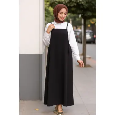 LYYN Kadın Siyah Basic Ayarlanabilir Askılı Jile Elbise