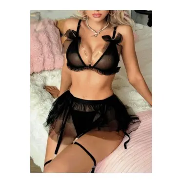 LYYN Kadın Siyah Zincir Detaylı Fantezi Kostüm 2198