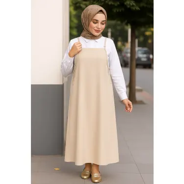 LYYN Kadın Taş Rengi Basic Ayarlanabilir Askılı Jile Elbise