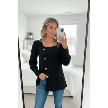 LYYN Kadın Uzun Kollu Düğmeli Mevsimlik Bluz – Yumuşak Dokulu, Esnek ve Sıcak Tutan Kumaş