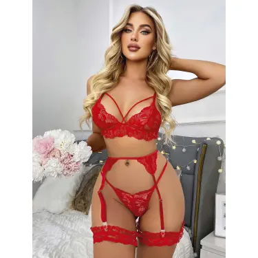 LYYN Kırmızı Jartiyer  Fantazi 5li Takım 2069