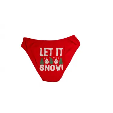 LYYN Kırmızı Yılbaşı Desenli Let İt Snow Pamuklu Külot