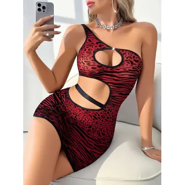 LYYN Kırmızı Zebra Desenli Fantezi Clup Elbisesi 5028