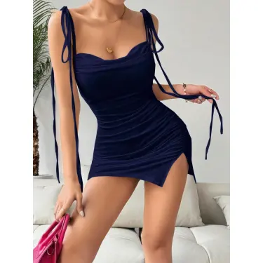 LYYN Lacivert Fantezi Sırt Dekolteli Midi Club Elbisesi 5033