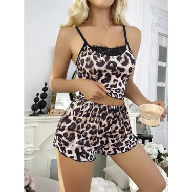 LYYN Leopar Desenli Şortlu Gecelik Pijama Takımı 6662