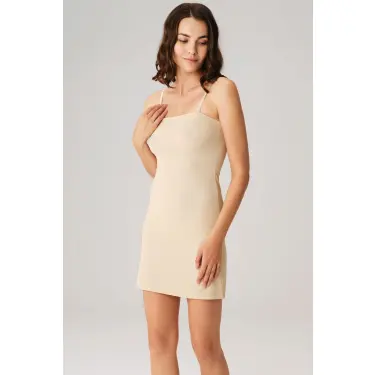 LYYN Mikropolyamid Kumaşlı Askıları Çıkabilen Straplez Kısa Elbise Altı Kombinezon