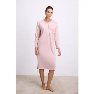 LYYN Modal Uzun Kollu Düğmeli Gecelik