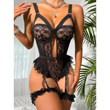 LYYN Özel Tasarım Siyah Dantelli Fantezi Jartiyer Takımı