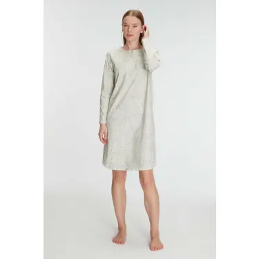 LYYN Pamuklu Uzun Kollu Gecelik