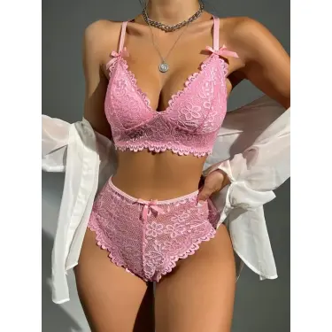 LYYN Pembe Dantelli Fantezi Bralet Sütyen Takımı