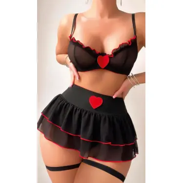 LYYN Siyah Kalp Detaylı Kostüm 2089