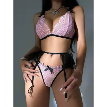 LYYN Siyah Pembe Jartiyer  Fantazi 5li Takım 2073