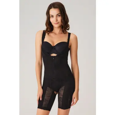 LYYN Toparlayıcı Vücut İnceltici Dikişli Fermuarlı Uzun Paca Altı Açık Sıkı Badi Korse