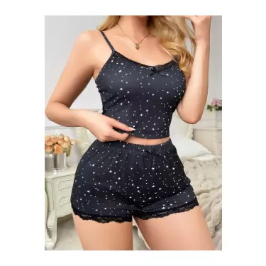 LYYN  Yıldız Desenli Askılı Şortlu Pijama Takımı