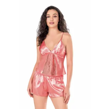 Mercan Saten Babydoll Şort Takımı