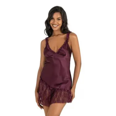 Mürdüm Kısa Saten Gecelik 8238