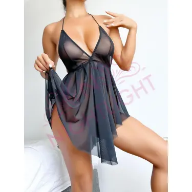 Nightlight Sırt Dekolteli Mini Tül Gecelik
