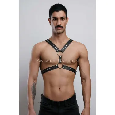 Perçin Detaylı Erkek  Göğüs Harness, Erkek  Parti Giyim - Brfm179