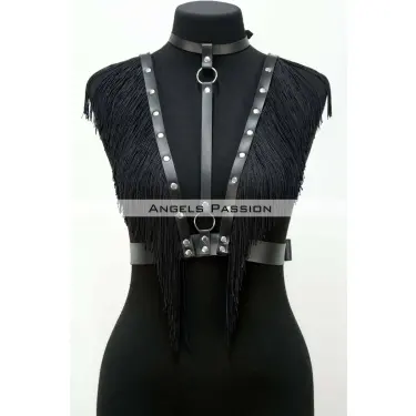Püskül Ve Deri Büstiyer Harness, Püsküllü Clubwear, Deri Büstiyer - Brf767