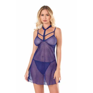 Saks Kısa Tül Gecelik