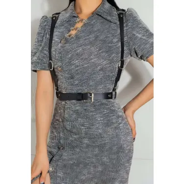 Seksi Deri Arkası Üçgen Detaylı Giysi Üzeri Bel Kemeri Harness - Brf1181