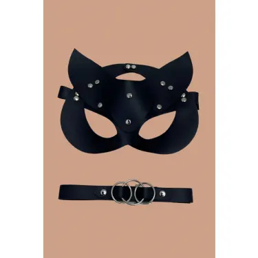 Siyah Harness Sexi Maske Ve Siyah Boyun Deri Aksesuarı 800250