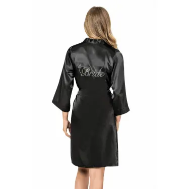 Siyah Kısa Saten Bride Sabahlık