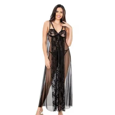 Siyah Kısa Tül Gecelik