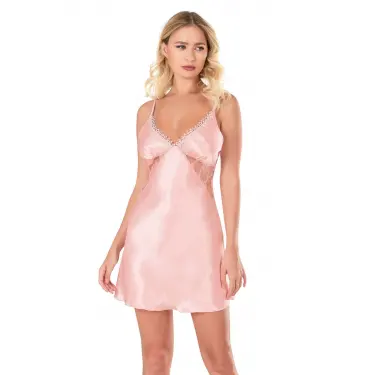 Somon Kısa Saten Gecelik