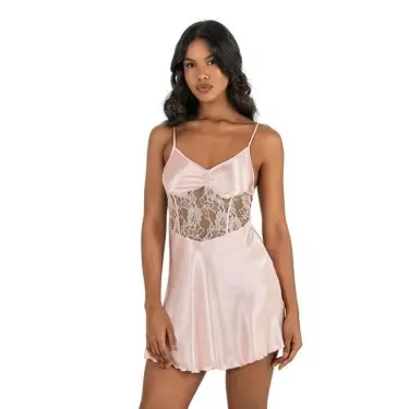 Somon Kısa Saten Gecelik 8239