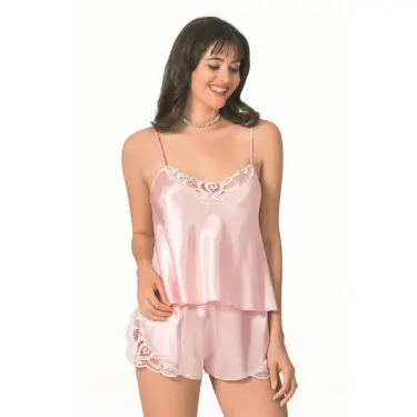 Somon Saten Babydoll Şort Takımı