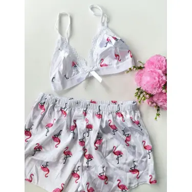 Şortlu Sexy Filamingolu Takım