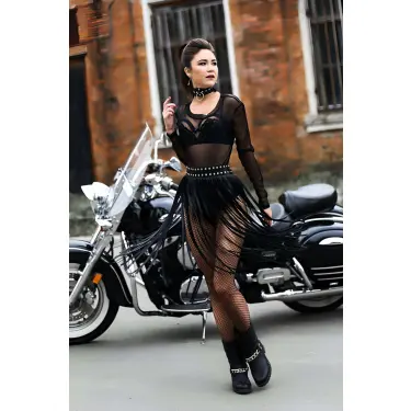 Uzun Deri Püsküllü Etek - Brf411