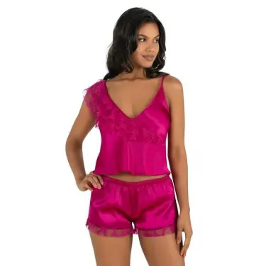 Vişne Saten Şort Takımı 9205