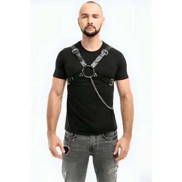 Zincir Detaylı Deri Erkek  Göğüs Harness - Brfm95