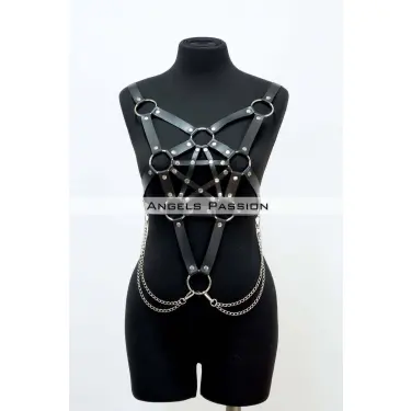 Zincir Detaylı Şık Deri Göğüs Harness, Büstiyer Harness, Deri Göğüs Harness- Brf1399