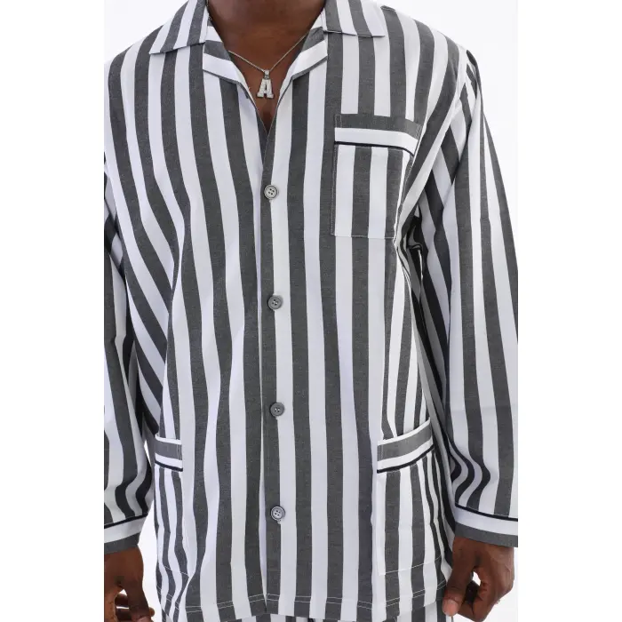 4007 Uzun Kol Çizgili Gaffur Erkek  Pijama Takım